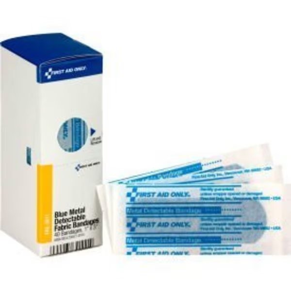 First Aid Only FAE-3011 SmartCompliance Refill Metal Detectable Bandages, 1"X3", Blue, 40/Box, Acme United, Mfr#: FAE-3011
