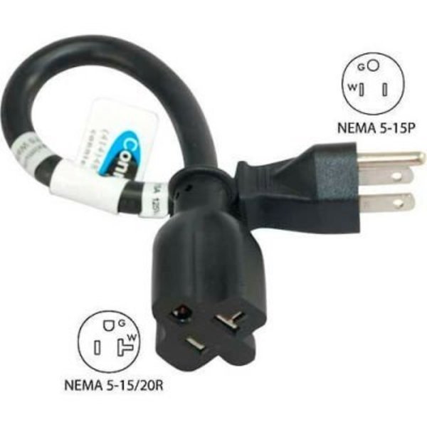Conntek P515520 1-Ft Power Adapter Cord with 5-15P male plug to 5-15/20R female connector, Conntek, Mfr#: P515520
