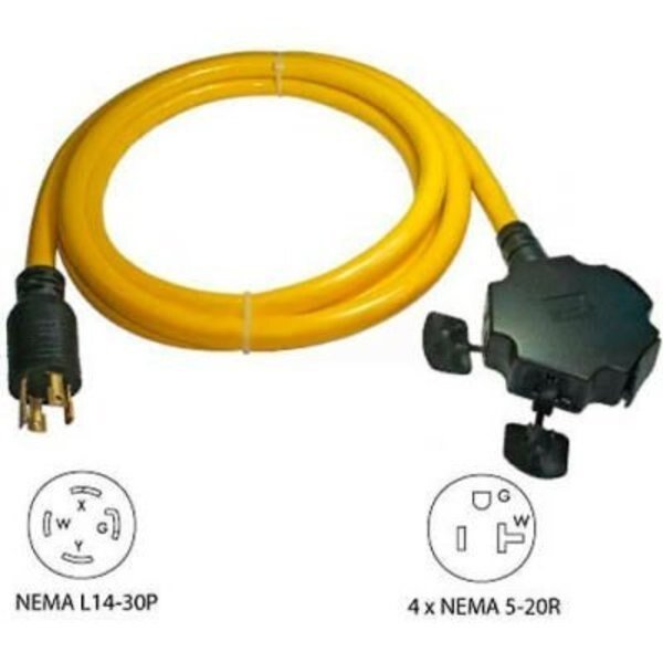 Conntek, 20610-010 10', 30A, Generator Power Cord with NEMA L14-30P to 5-15/20R*4, Conntek, Mfr#: 20610-010