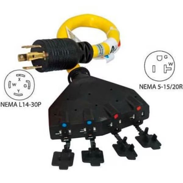 Conntek 20611-018, 1.5', 30A, Generator Power Cord with NEMA L14-30P to 5-15/20R*4, Conntek, Mfr#: 20611-018