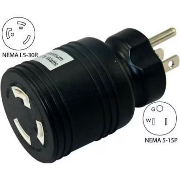 Conntek 30222-BK, 15 to 30-Amp Locking  Adapter with NEMA 5-15P to L5-30R, Black, Conntek, Mfr#: 30222-BK