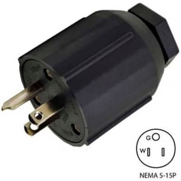 Conntek 60129, 15A Assembly Straight Blade Plug with NEMA 5-15P Male End, 2 Pole-3 Wire, Conntek, Mfr#: 60129