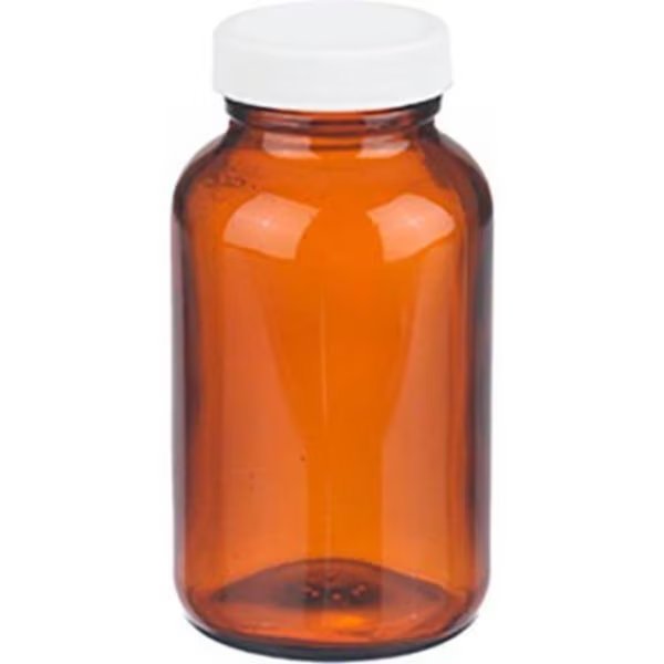 Wheaton® 8 oz Amber Wide Mouth Packer Bottles, PP/PTFE Lined Caps, Case of 24, Cp Lab Safety., Mfr#: W216948