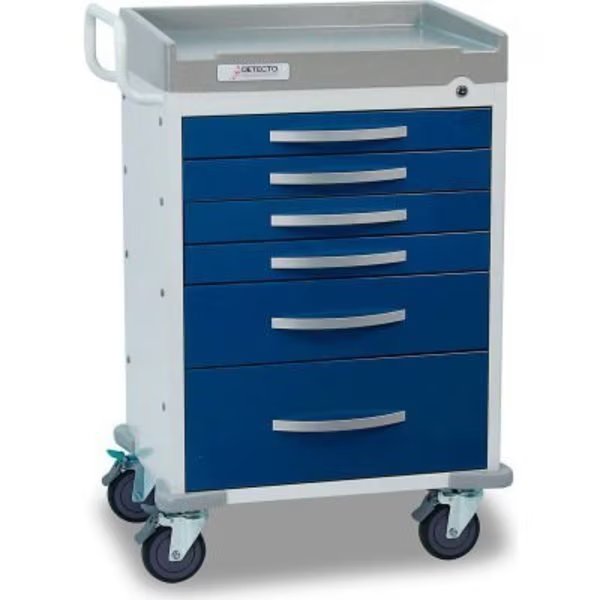 Detecto® Rescue Series Anesthesiology Medical Cart, White Frame with 6 Blue Drawers, Detecto, Mfr#: RC333369BLU