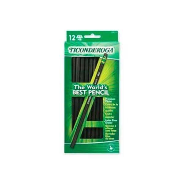 Dixon® Ticonderoga Woodcase HB #2 Pencil With Eraser, Black Barrel, Dozen, Dixon Ticonderoga, Mfr#: 13953