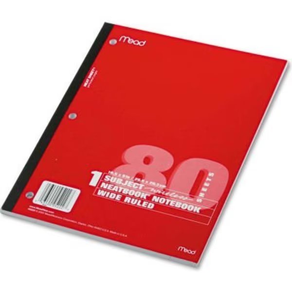Mead® Single Subject Notebooks 05222, 8" x 10-1/2", 80 Sheets/Pad, 1 Pad/Pack, Mead Products, Mfr#: 5222