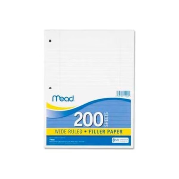 Mead® Filler Paper, 8" x 10-1/2", Wide Ruled, 3-Hole Punched, White, 200 Sheets/Pack, Mead Products, Mfr#: 15200