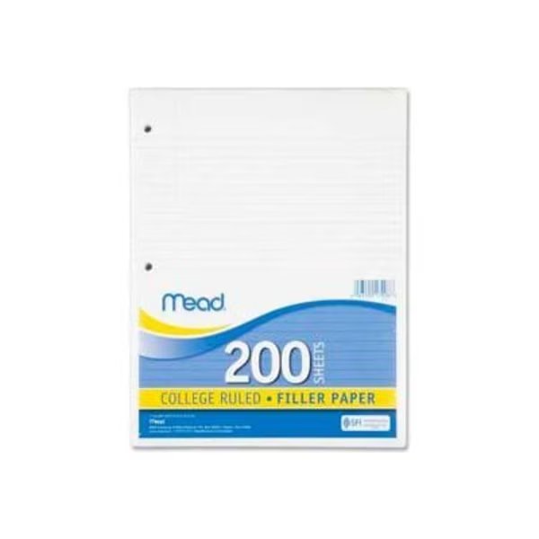 Mead® Filler Paper, 8-1/2" x 11", College Ruled, 3-Hole Punched, White, 200 Sheets/Pack, Mead Products, Mfr#: 17208