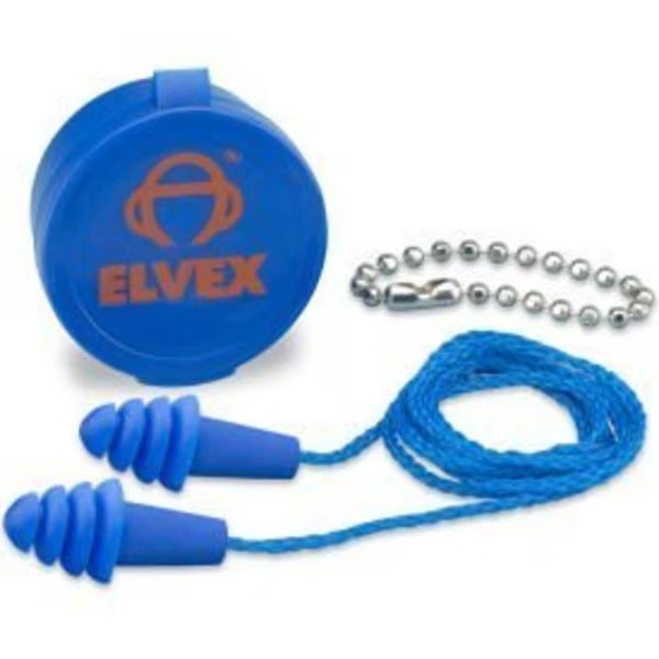 Elvex Quattro Reusable Earplugs With Chain  Case, NRR 27, Corded, 50 PairsBox, Delta Plus, Mfr#: WELEP412