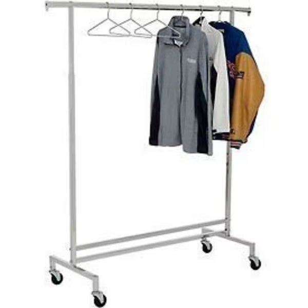 Single Hangrail Rolling Clothes Rack (K43) - Heavy Duty Square Tubing - Chrome, Amko Displays, Mfr#: K43