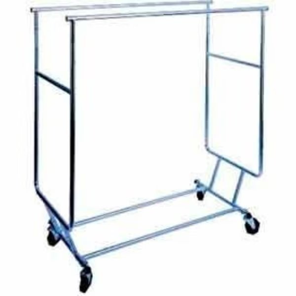Collapsible Rolling Garment Rack RCS-3 w/ Double Rail Round Tubing - Chrome, Amko Displays, Mfr#: RCS/3