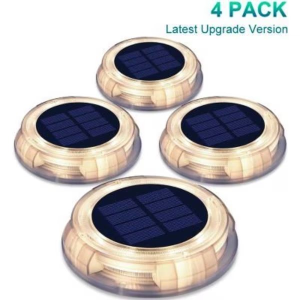 eLEDing® Solar Powered Round Garden Decoration Dusk to Dawn Light, Warm White LED, Pack of 4, E E Systems Group, Mfr#: EE801WLW4-W