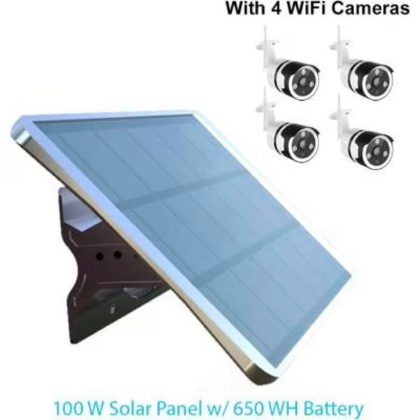 Solar Panel, 100 W, 12/48V DC, 650 WH, E E Systems Group, Mfr#: EE8100W-POE650-4CAM