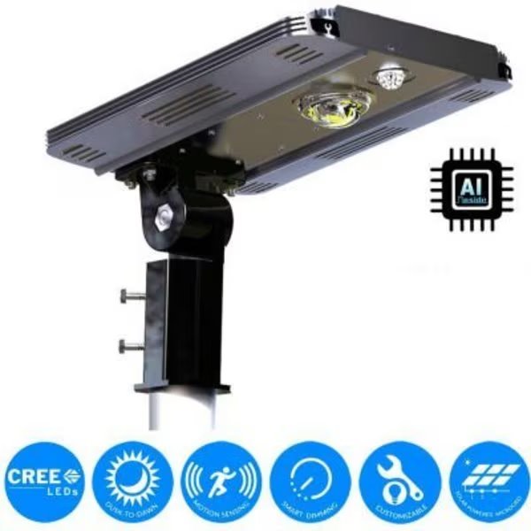 eLEDing® Solar Powered 10W 1600 LM AI Smart CREE 5000K LED Street Parking Lot Area Light, E E Systems Group, Mfr#: EE810W-AI10