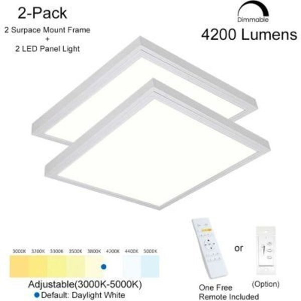 eSenLite® 2x2ft 35W 4550 LM LED Ceiling Panel Troffer Light 3000-5000K CCT Dim by Remote, 2 PK, E E Systems Group, Mfr#: EEFPTL2240W-RC