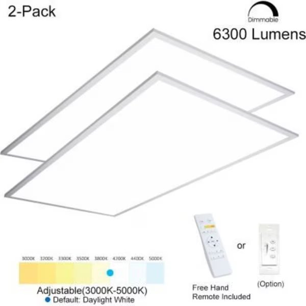 eSenLite® 2x4ft 50W 6500LM LED Ceiling Panel Troffer Light 3000-5000K CCT Dim w/ Remote, 8 PK, E E Systems Group, Mfr#: EEFPTL2460W-RC8