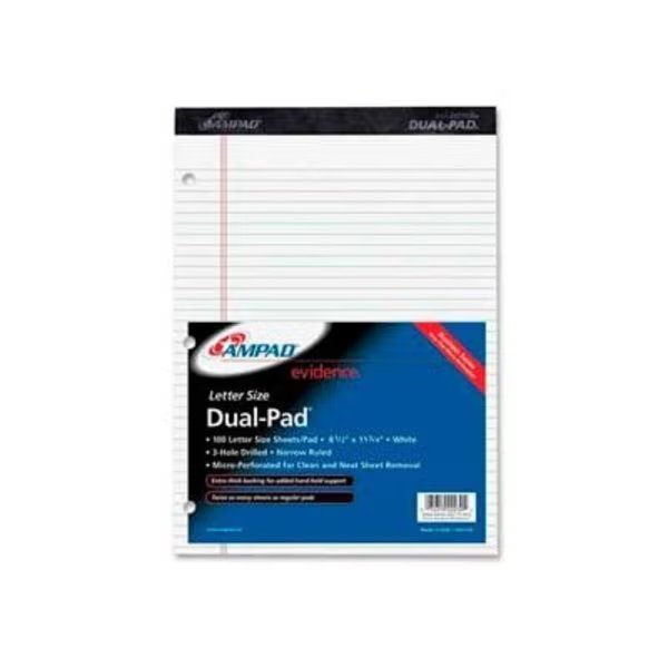 Esselte¬Æ Evidence Dual Pad, 8-1/2" x 11", Narrow Ruled, 3-Hole Punched, White, 100 Sheets/Pad, Esselte Pendaflex Corp., Mfr#: 20346