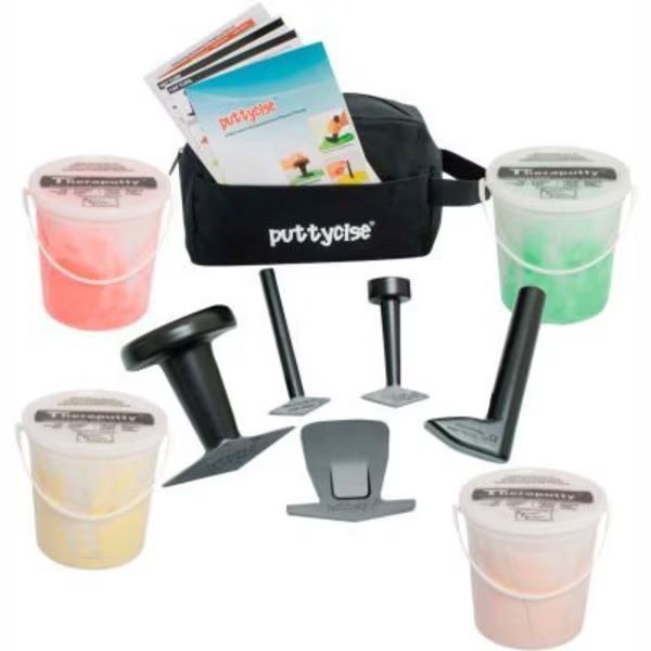Puttycise® TheraPutty® Set, 5 Tools, 4 x 5 lb. Putties, Easy (Tan, Yellow, Red, Green), Fabrication Enterprises, Mfr#: 338490