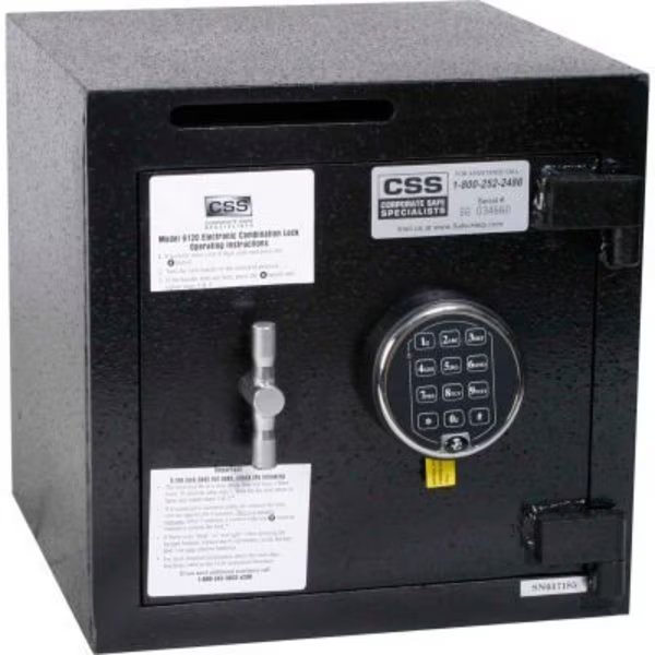 Cennox Front Drop Slot Depository Safe B1414S-FK1 Electronic Keypad Lock 14"W x 14"D x 14"H Black, Fire King Security Products, Mfr#: B1414S-FK1