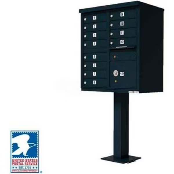 Vital Cluster Box Unit, 12 Mailboxes, 1 Parcel Locker, Black, Florence Mfg Co, Mfr#: 1570-12BKAF