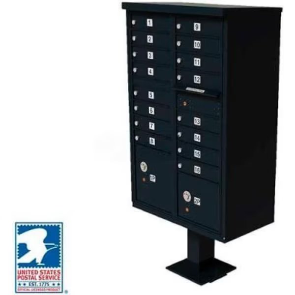 Vital Cluster Box Unit, 16 Mailboxes, 2 Parcel Lockers, Black, Florence Mfg Co, Mfr#: 1570-16BKAF