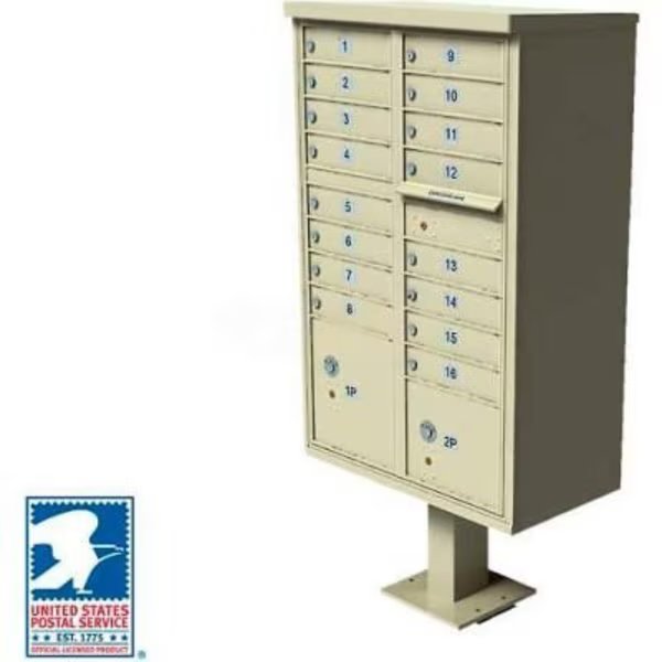 Vital Cluster Box Unit, 16 Mailboxes, 2 Parcel Lockers, Sandstone, Florence Mfg Co, Mfr#: 1570-16SDAF