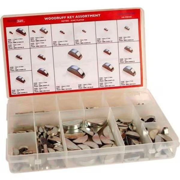 Oversized Woodruff Key Assortment, Steel, Plain, 350 Pieces, Flint Hills Trading, Mfr#: DISP-WKM350