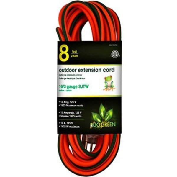GoGreen Power 16/3 SJTW 8ft Heavy Duty Extension Cord, GG-13708 - Lighted End, Gogreen, Mfr#: GG-13708