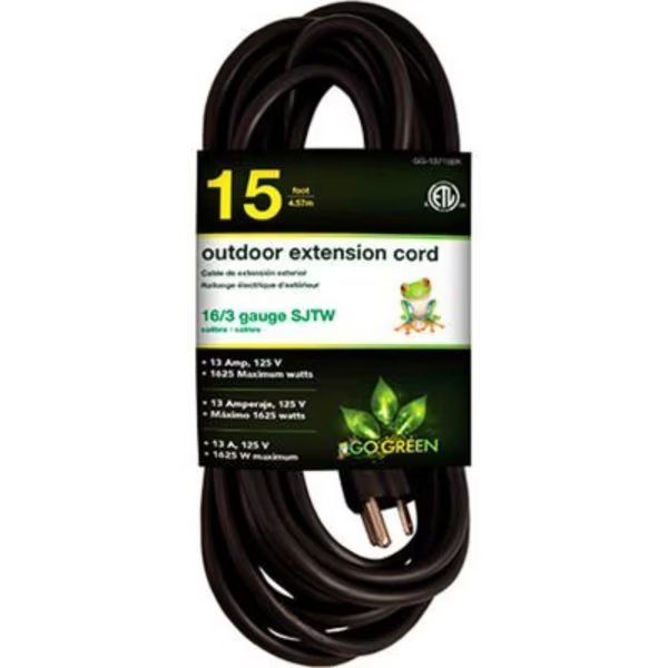 GoGreen Power 16/3 SJTW 15ft Heavy Duty Extension Cord, GG-13715BK - Black, Gogreen, Mfr#: GG-13715BK