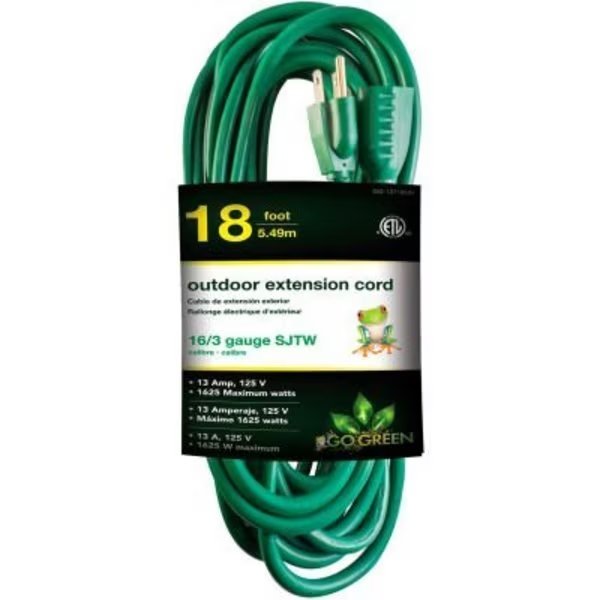 GoGreen Power ft16/3 SJTW 18ft Heavy Duty Extension Cord, GG-13718GN - Green, Gogreen, Mfr#: GG-13718GN