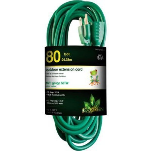 GoGreen Power 16/3 SJTW 80ft Heavy Duty Extension Cord, GG-13780GN - Green, Gogreen, Mfr#: GG-13780GN
