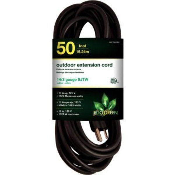 GoGreen Power, GG-13850BK, 50 Ft Extension Cord - Black, Gogreen, Mfr#: GG-13850BK