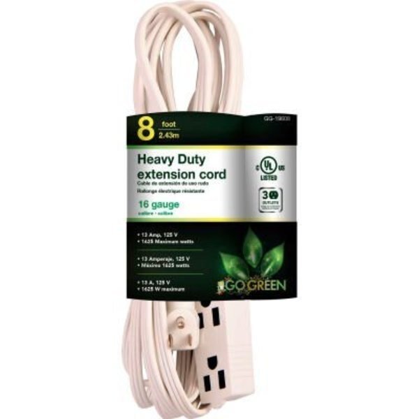 GoGreen Power, , 3 Outlet 8 Ft Extension Cord - Right Angle Plug, Gogreen, Mfr#: GG-19608