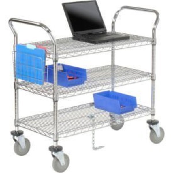 Nexel    Chrome ESD Utility Cart, 3 Shelf, 36"L x 18"W x 39"H, Polyurethane Casters, Global Equipment, Mfr#: 1836ESD3