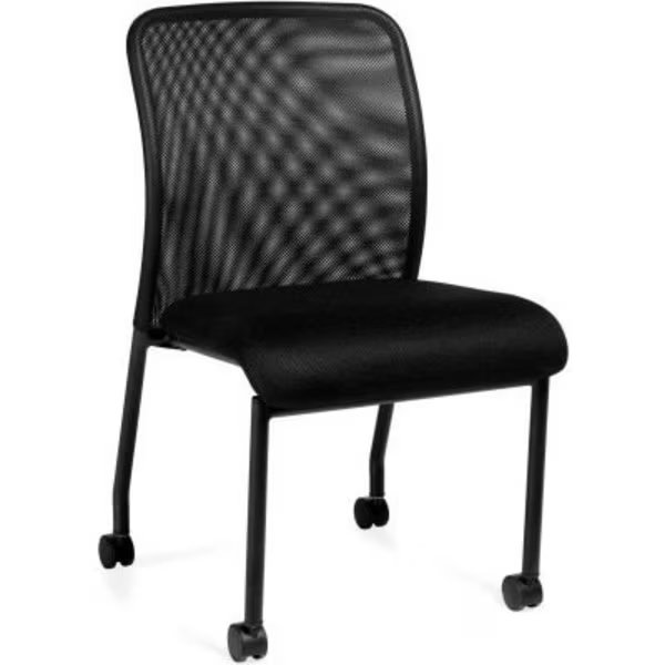 Offices To Go„¢ Armless Mesh Back Guest Chair with Casters - Fabric - Black, Gec, Mfr#: OTG11761B