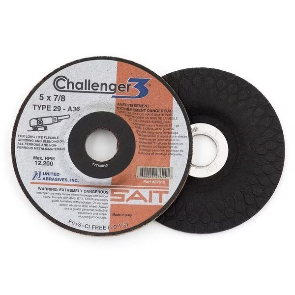 United Abrasives - Sait Challenger III Grinding Wheel Type 29 5 " x 1/8 " x 7/8" 36 Grit, United Abrasives/Sait, Mfr#: 27615