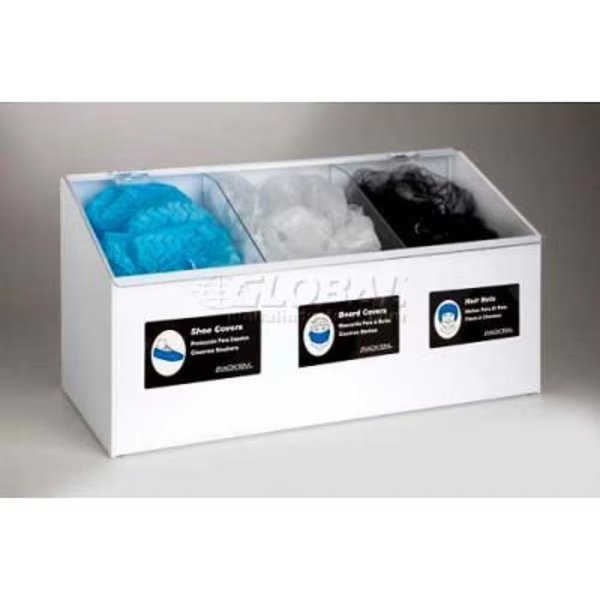 Horizon Mfg. 3-Compartment White Hair Net/Beard Cover/Shoe Cover/Arm Protector Dispenser, Horizon Mfg, Mfr#: 5124-W