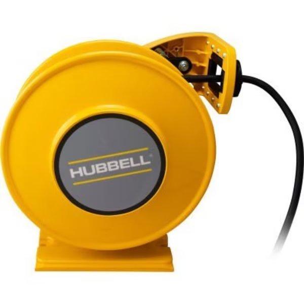 Hubbell Industrial Duty Cord Reel w/ GFCI Duplex Outlet Box, 20A, 12/3 x 45', Yellow, Gleason Reel, Mfr#: ACA12345-DR20