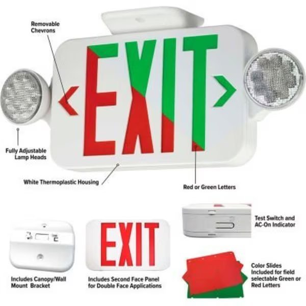 Hubbell LED Emergency/Exit Combo with Field Selectable Red or Green LEDs, White, 120/277V, Hubbell Lighting, Mfr#: CCRG