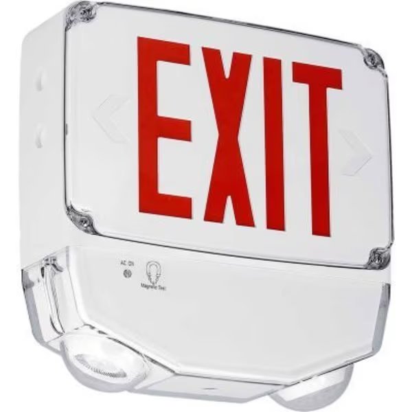Hubbell LED Combo Exit/Emergency Light, Wet Location, Red Letters, White, Dual Face, Hubbell Lighting, Mfr#: CWC2RW