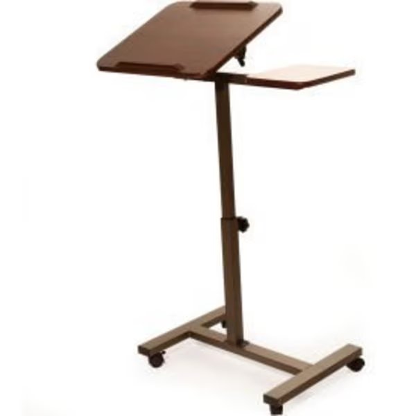 Seville Classics Tilting Sit-Stand Laptop Desk Cart with Mouse Pad Table, Walnut, Seville Classics, Mfr#: WEB662
