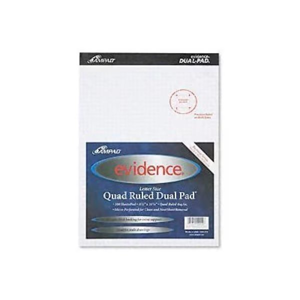 Evidence Quad Dual-Pad, Micro-Perf, 8-1/2 x 11-3/4, 100 Sheets/Pad, 2 Pads/Pack, Ampad Corporation, Mfr#: AMP20210