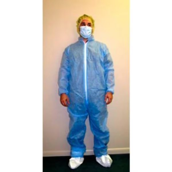 SMS Coverall, Elastic Wrists & Ankles, Zipper Front, Single Collar, Blue, 2XL, 25/Case, Keystone Safety, Mfr#: CVLSMSREG-E-BLUE-2XL