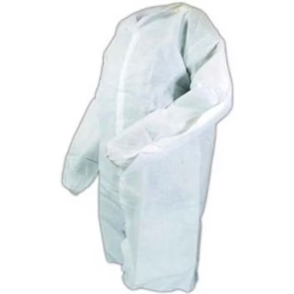 SMS Lab Coat, No Pockets, Elastic Wrists, Snap Front, Single Collar, White, 5XL, 30/Case, Keystone Safety, Mfr#: LC0-WE-SMS-5XL