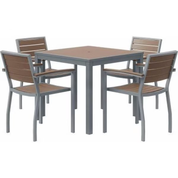 KFI 5 Piece Outdoor Dining Set, Mocha w/ Silver Frame, Kfi, Mfr#: OL5601SLMA-4-T35SQSLMA