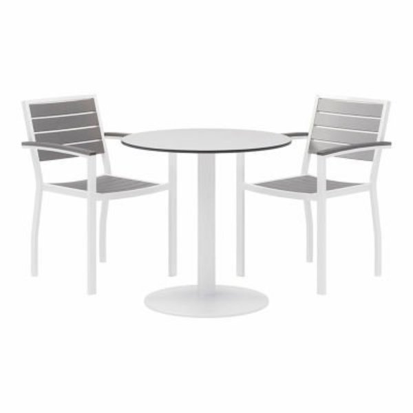 KFI 3-Piece Outdoor Dining Set, 30"W x 29"H Table, White w/ White Frame, Kfi, Mfr#: OL5601WHGY-2-TP30RD-B2200WH-D354