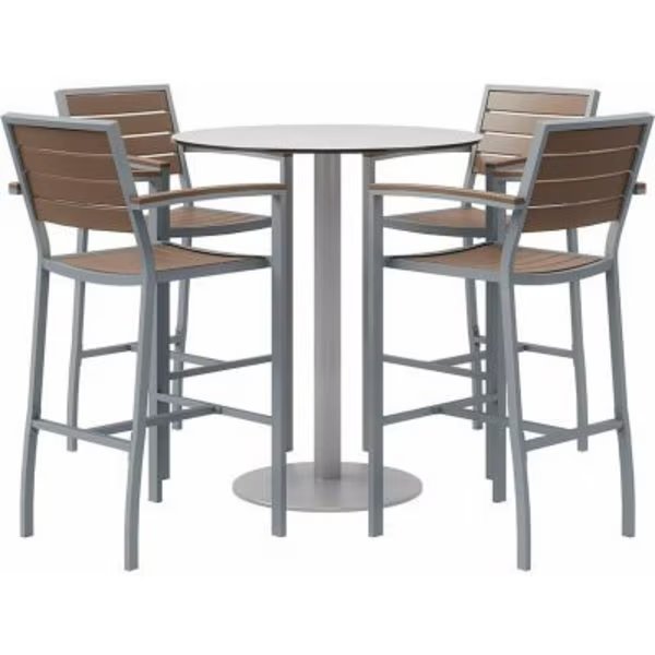 KFI 5-Piece Outdoor Dining Set, 36"W x 41"H Table, Gray w/ Silver Frame, Kfi, Mfr#: OLBR5601SLMA-4-TP36RD-B2200SL-41-D381