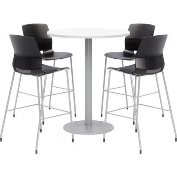 KFI 42" Round Bistro Table & 4 Barstool Set, White Table With Black Stools, Kfi, Mfr#: OLTFL42RD-B1922-SL-41-D354-4-OL2700BR-P