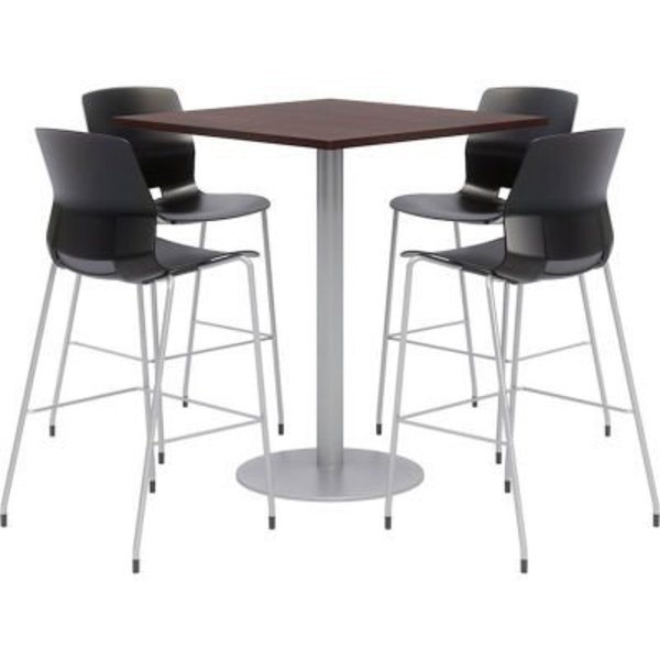 KFI 42" Square Bistro Table & 4 Barstool Set, Espresso Table With Black Stools, Kfi, Mfr#: OLTFL42SQ-B1922-SL-41-7933K-4-OL2700BR-