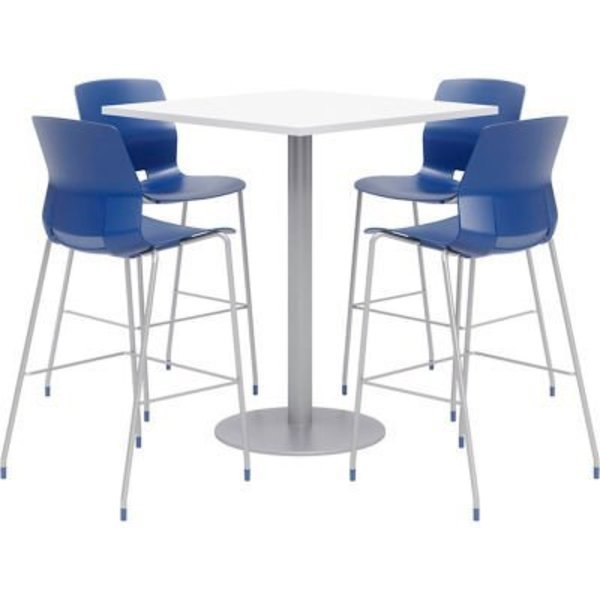 42" Square Bistro Table & 4 Barstool Set, White Table With Navy Stools, Kfi, Mfr#: OLTFL42SQ-B1922-SL-41-D354-4-OL2700BR-P